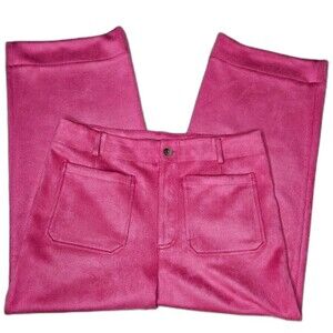 Bagatelle Funky Boho Pink Peacock Velour Wide Leg Cropped Zip Front Pants